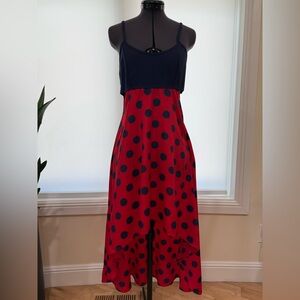 Navy and Red Polka Dot High Low Dress